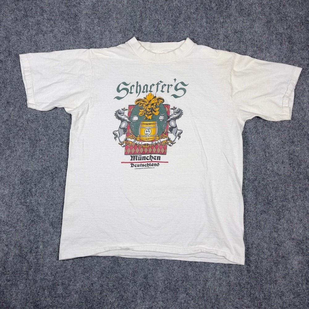 1989 Schaefers Bier Haus Munich T Shirt Mens Large White Graphic Vintage
